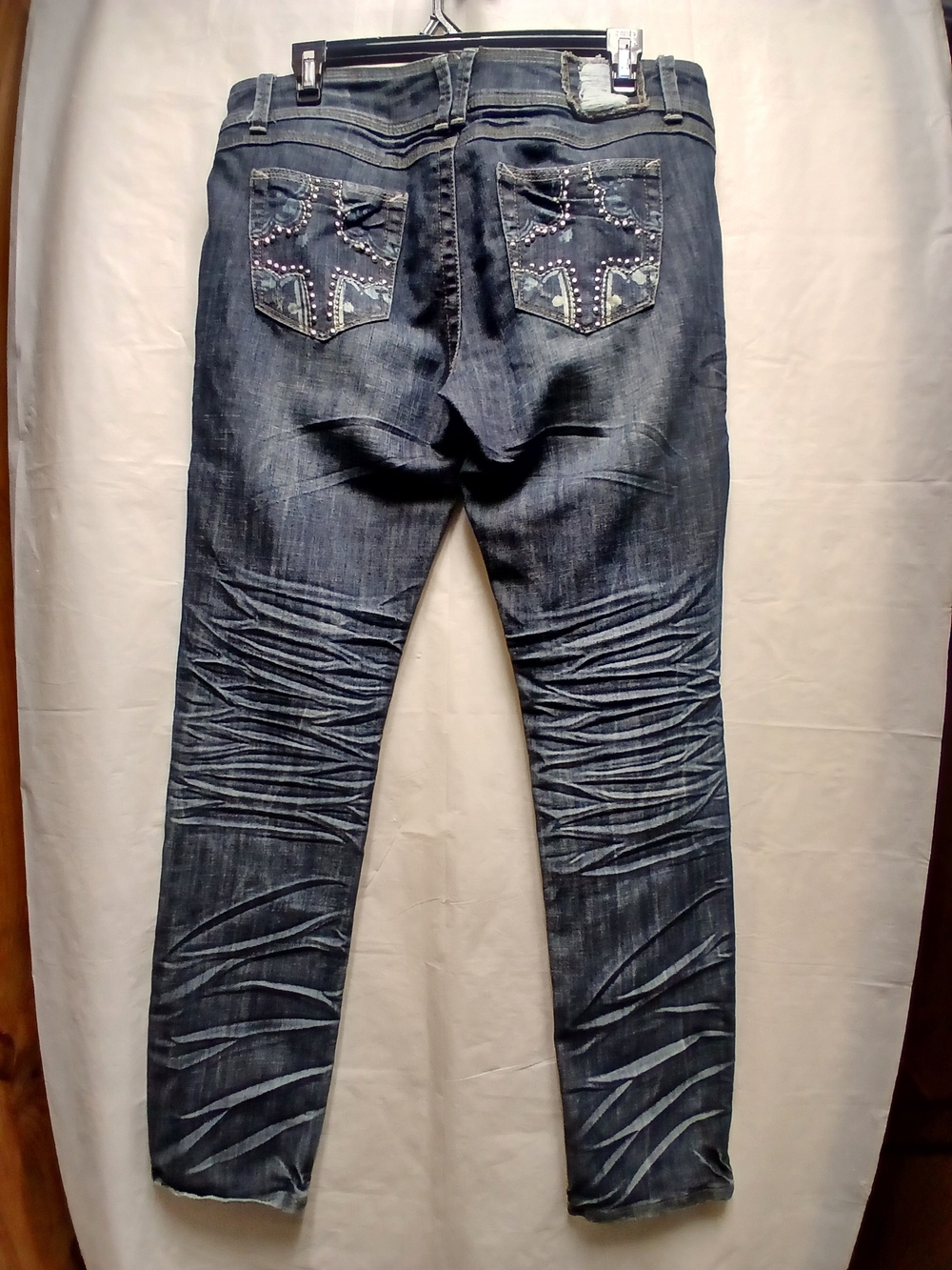 Almost Famous Dark Blue Slim Straight Jeans with Embellished Back Pockets